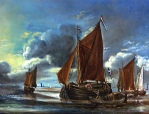 Reiner Nooms, dit Zeeman - Marine, Bark docking a large sailboat, 16th